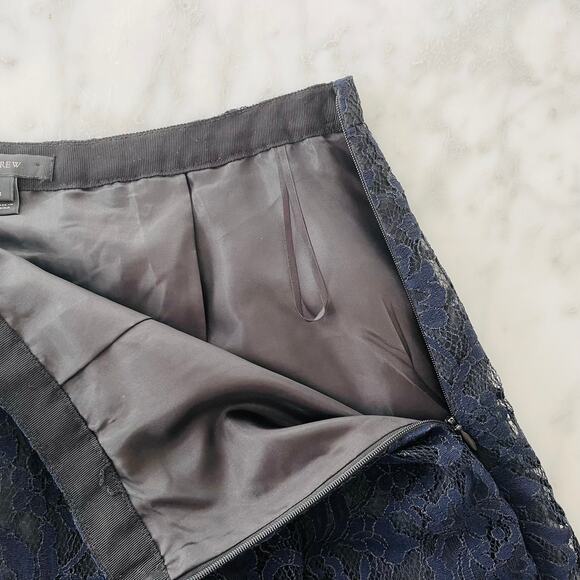 J. Crew Blue Black Lace Mini Skirt 8 Work Party Cocktail Classic Navy Modest - Picture 4 of 6